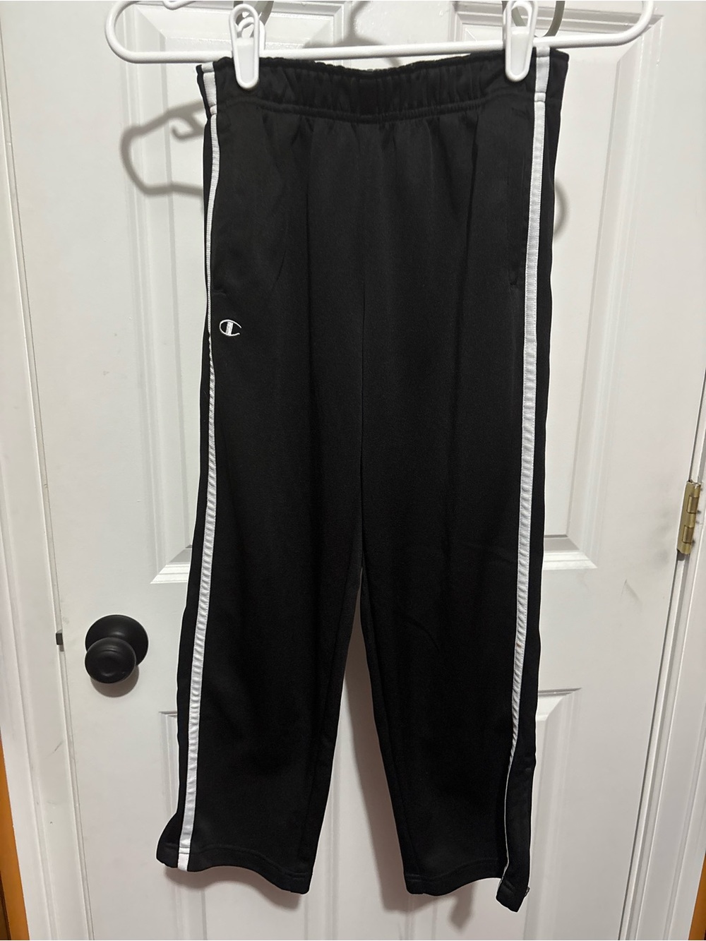 Champion Black Track Joggers with White Side Stripes